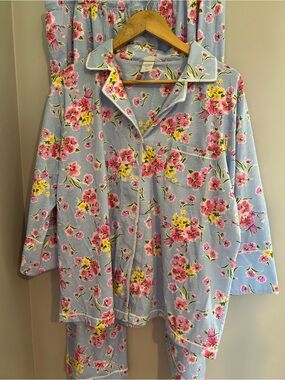 Nicole Miller New York Floral Pajama Set in Light Blue with Pink& Yellow Flowers